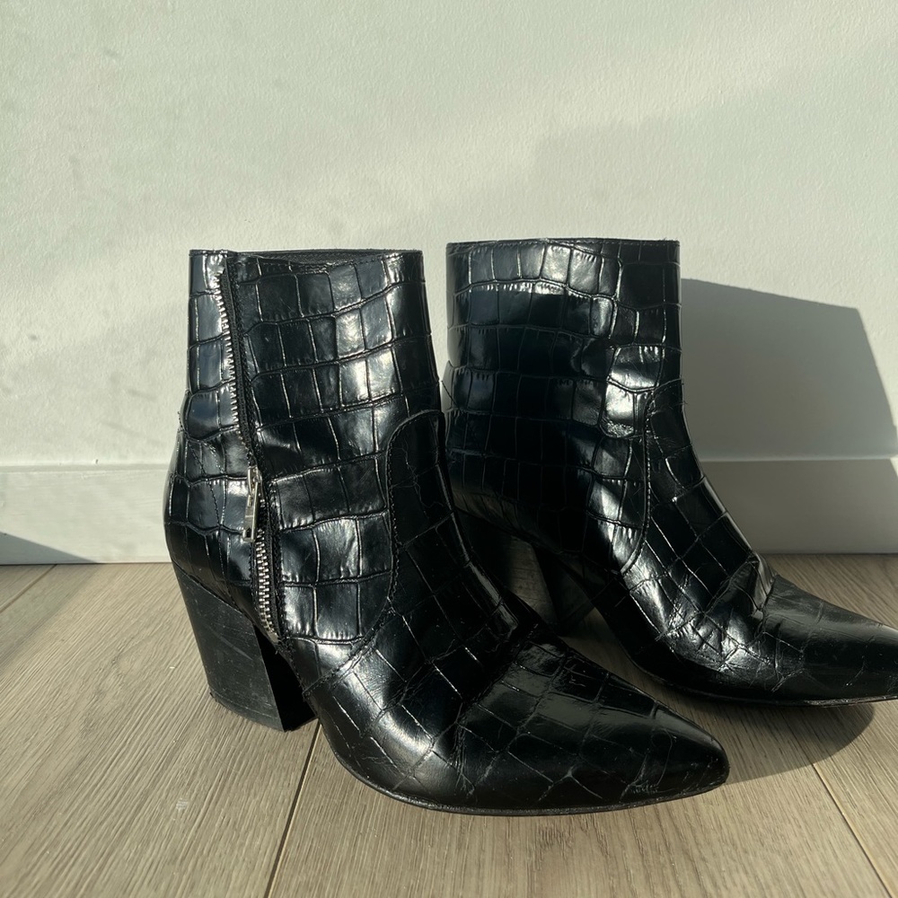 black crocodile print boots from Allsaints
